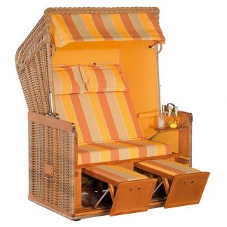 Strandkorb Konsul, Zweisitzer, Geflecht marone, Vario-Ausstattung: 67 und Innenstoff uni mandarin