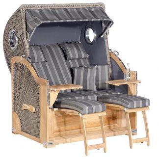 Strandkorb Rustikal 500 PLUS Comfort, 2-Sitzer XL, Geflecht basalt-grau, Stoff 1232, innen uni anthrazit