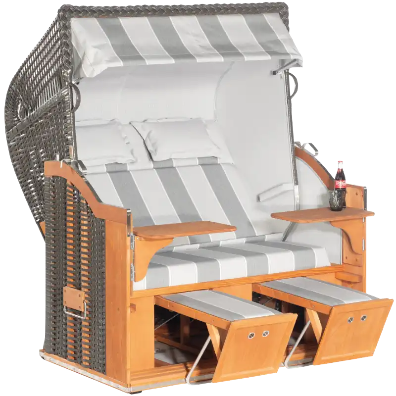 Halbliegemodell, Zweisitzer XL, PVC-Kunststoffrundgeflecht anthrazit, Variopolsterung: Stoff-Dessin 36, Innenstoff uni hellgrau-weiß