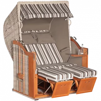 Halbliegemodell, Zweisitzer, PE-Kunststoffgeflecht antik-weiß, Variopolsterung: Stoff-Dessin Vito, Innenstoff uni taupe