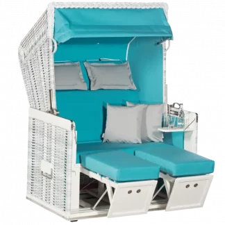 Halbliegemodell, Zweisitzer, PE-Kunststoffgeflecht white-washed, Stoff-Dessin: türkis