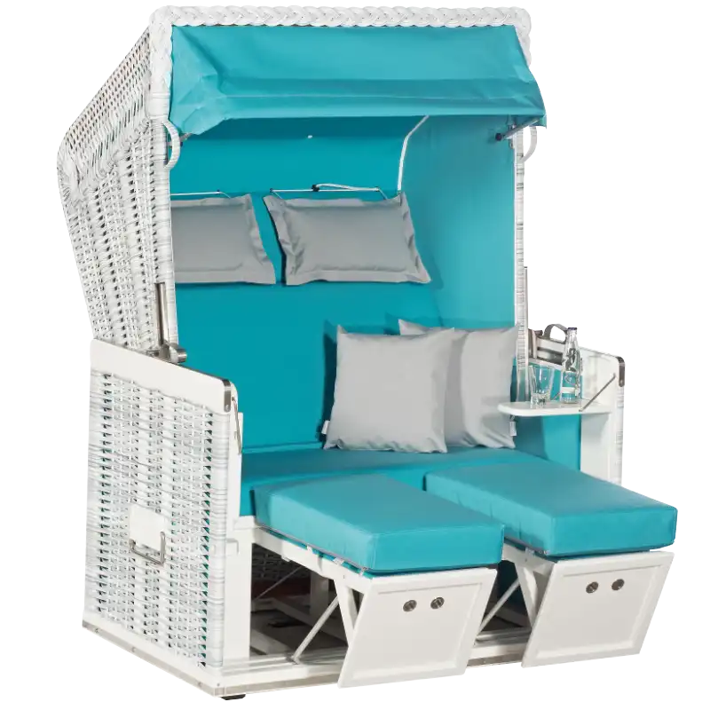 Halbliegemodell, Zweisitzer, PE-Kunststoffgeflecht white-washed, Stoff-Dessin: türkis