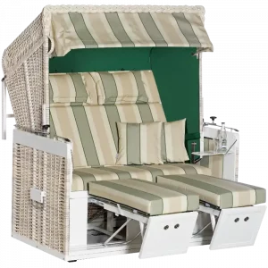 Liegemodell, Zweisitzer XL, Aluminium, PE-Kunststoffgeflecht antik-weiß, Variopolsterung: Stoff-Dessin 75, Innenstoff uni grün