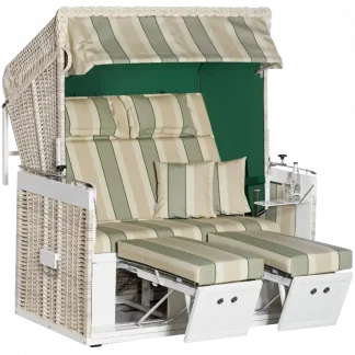 Liegemodell, Zweisitzer XL, Aluminium, PE-Kunststoffgeflecht antik-weiß, Variopolsterung: Stoff-Dessin 75, Innenstoff uni grün