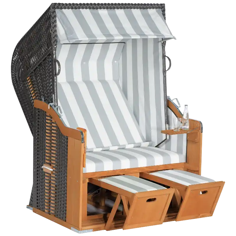 Strandkorb Rustikal 250 Basic, 2-Sitzer, Halblieger, PVC-Stoff 210, PVC- Kunststoffgeflecht anthrazit