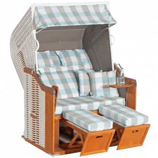 Strandkorb Rustikal 255 Plus, 2-Sitzer, Halbliegemodell, PVC-Kunststoffgeflecht weiß, Stoff 1212, Innenstoff taupe