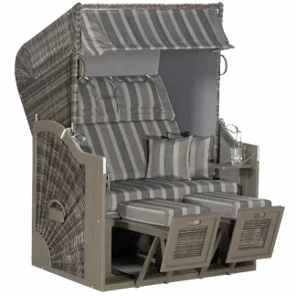 Strandkorb Rustikal 285 Z Sun, 2-Sitzer, 3/4 Liegemodell, Geflecht schiefer-grau, Stoff 1232, Innenstoff anthrazit