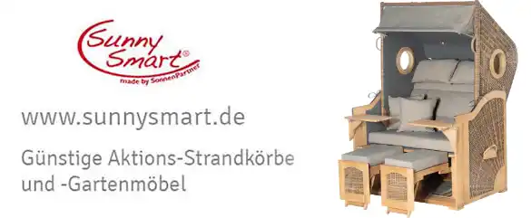 Das Sunny Smart Logo und ein Strandkorb